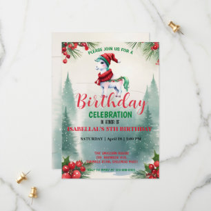 Cute Red unicorn Santa Christmas birthday party Save The Date