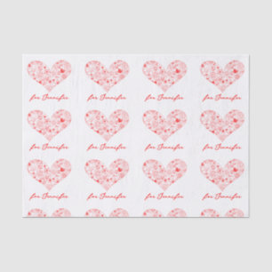 Cute Red Valentine's Day Floral Heart Custom Name  Tissue Paper