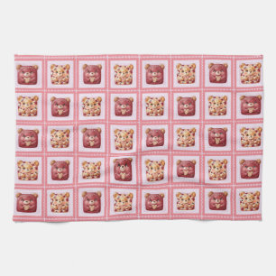 Cute Red Velvet Patchwork Cookie Teddy Bear Kitchen Towel