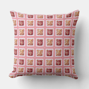 Cute Red Velvet Patchwork Cookie Teddy Bear Throw Pillow