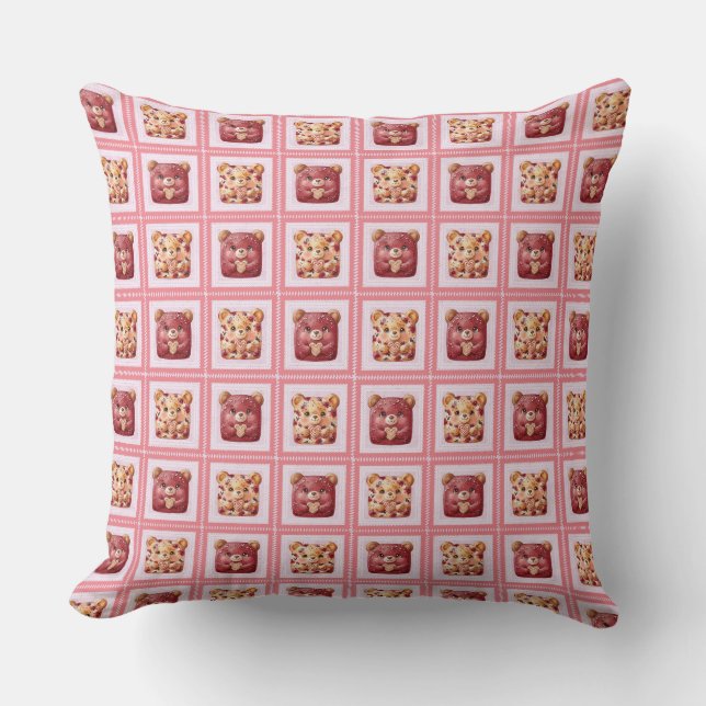 Cute Red Velvet Patchwork Cookie Teddy Bear Throw Pillow (Front)