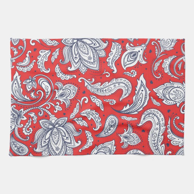 Cute red vintage flowers patterns kitchen towel (Horizontal)