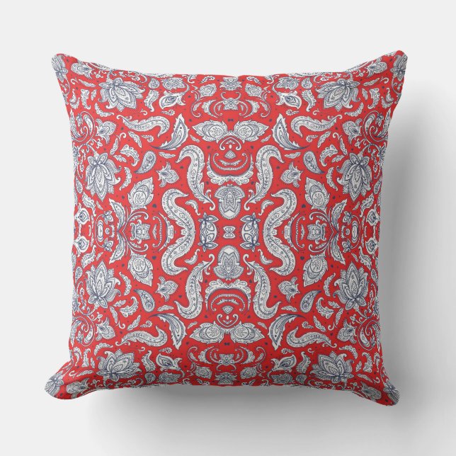 Cute red vintage flowers patterns throw pillow (Front)