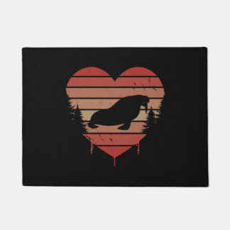Cute Red Vintage Heart Walrus 80s Valentine Day Doormat