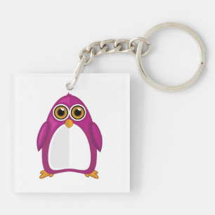 Cute Red Violet Penguin Kawaii Cartoon Big Eyes Keychain
