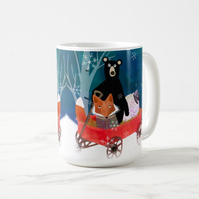 Cute Red Wagon with Bear, Fox, and Sheep Mug (Devant droit)