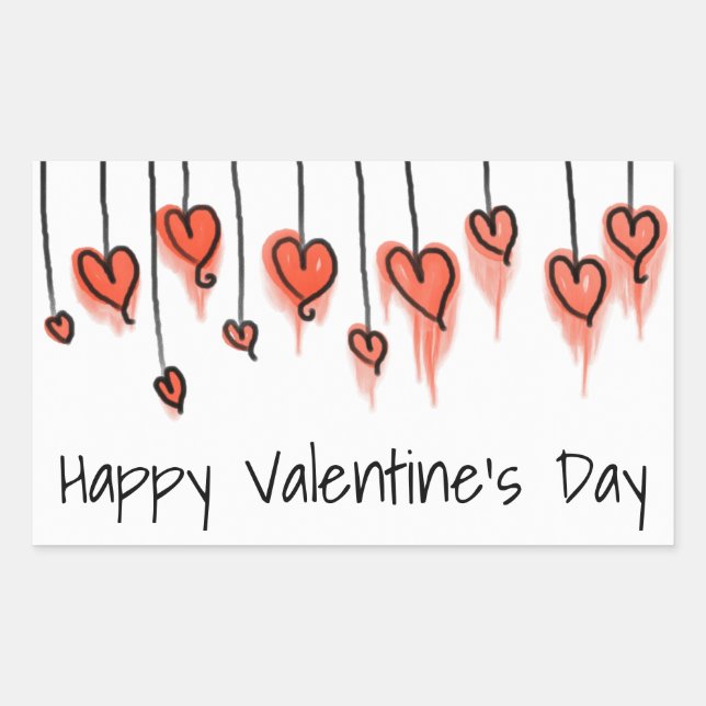 Cute Red Watercolor Hearts Happy Valentine's Day Sticker (Front)