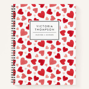 Cute Red Watercolor Patchwork Hearts Pattern Notebook