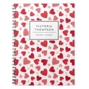 Cute Red Watercolor Patchwork Hearts Pattern Notebook
