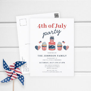 Cute Red White And Blue 4th Of July Party Invitation Postcard