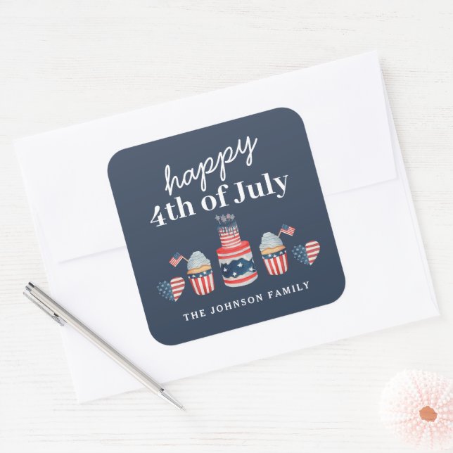 Cute Red White And Blue 4th Of July Party Square Sticker (Envelope)