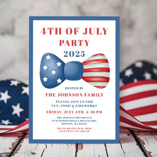 Cute Red, White And Blue Bow 4th Of July Invitation