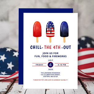 Cute Red White And Blue Popsicle 4th Of July Invitation