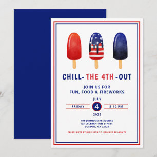 Cute Red White And Blue Popsicle 4th Of July Invitation