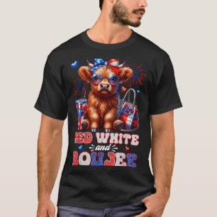 Cute Red White And Boujee Highland Cow 4th Of July T-Shirt
