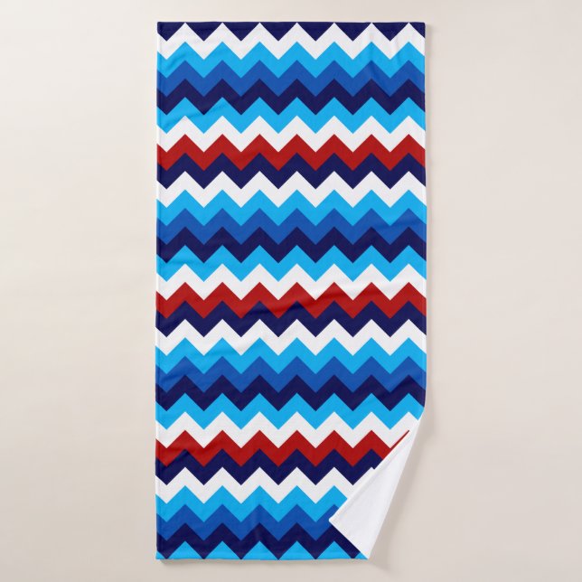 Cute Red White Blue Chevrons Bath Towel (Bath Towel)