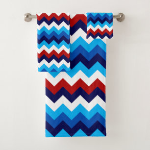 Cute Red White Blue Chevrons Bath Towel Set