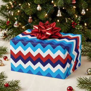 Cute Red White Blue Chevrons Wrapping Paper