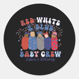 Cute Red White Blue Labour And Delivery Nurse 4th  Classic Round Sticker