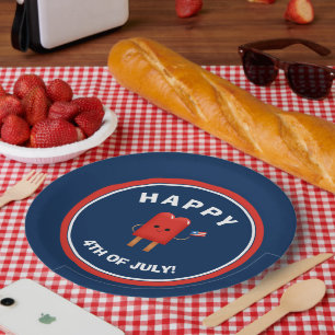 Cute Red, White & Blue Popsicle 4th of July  Paper Plate