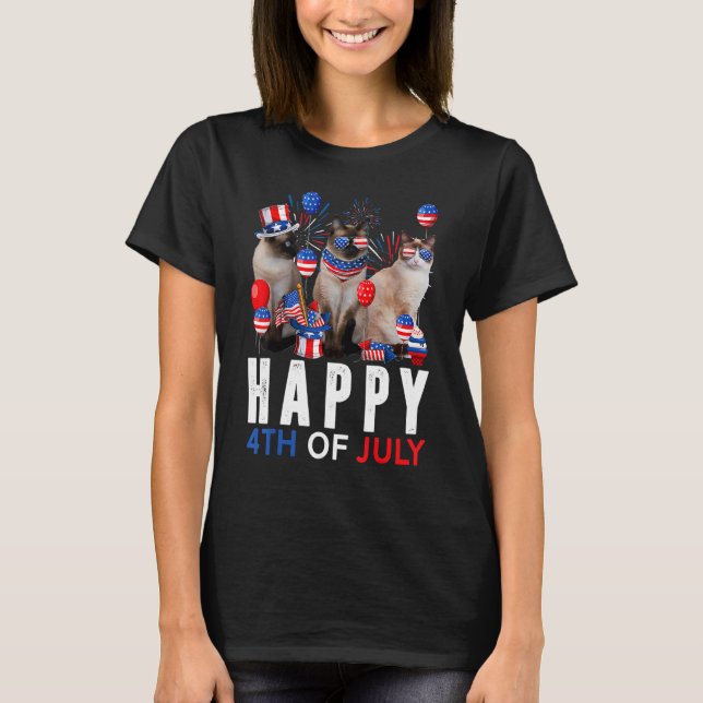 Cute Red White Blue Siamese Cat Patriotic Happy 4t T-Shirt (Front)