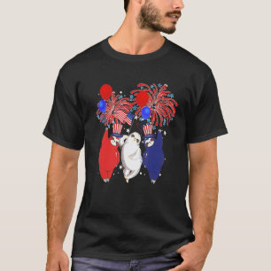 Cute Red White Blue Sloth & Usa Flag Patriotic 4th T-Shirt