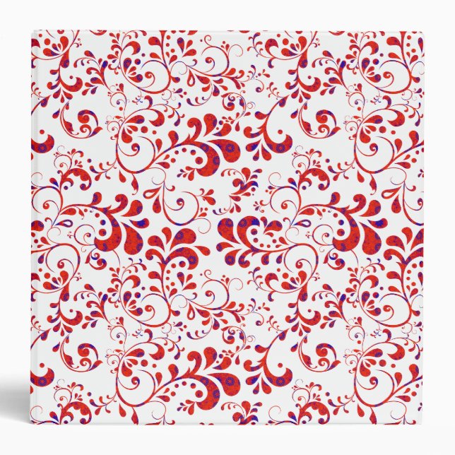 Cute red white floral pattern binder (Front)