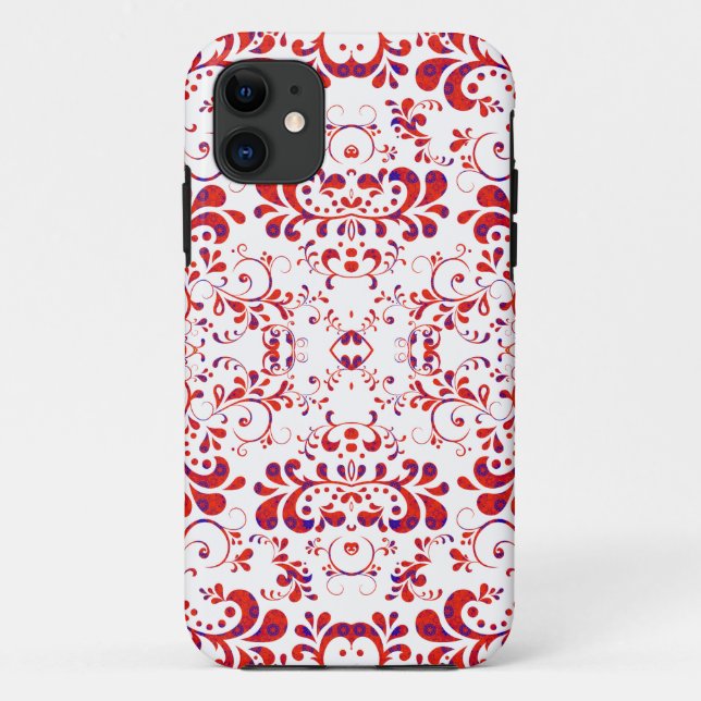 Cute red white floral pattern Case-Mate iPhone case (Back)