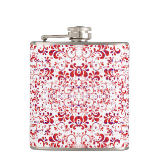 Cute red white floral pattern hip flask