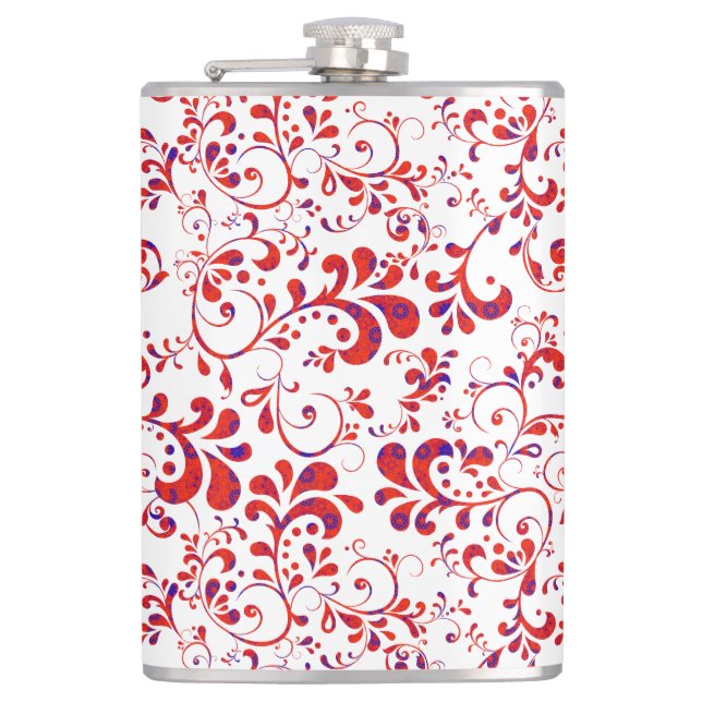 Cute red white floral pattern hip flask (Front)