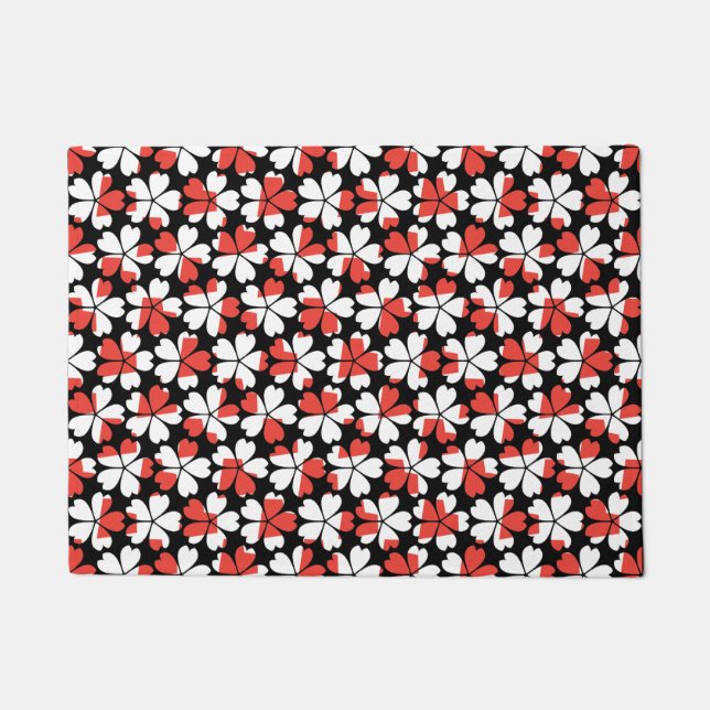 Cute red white flowers patterns doormat (Front)