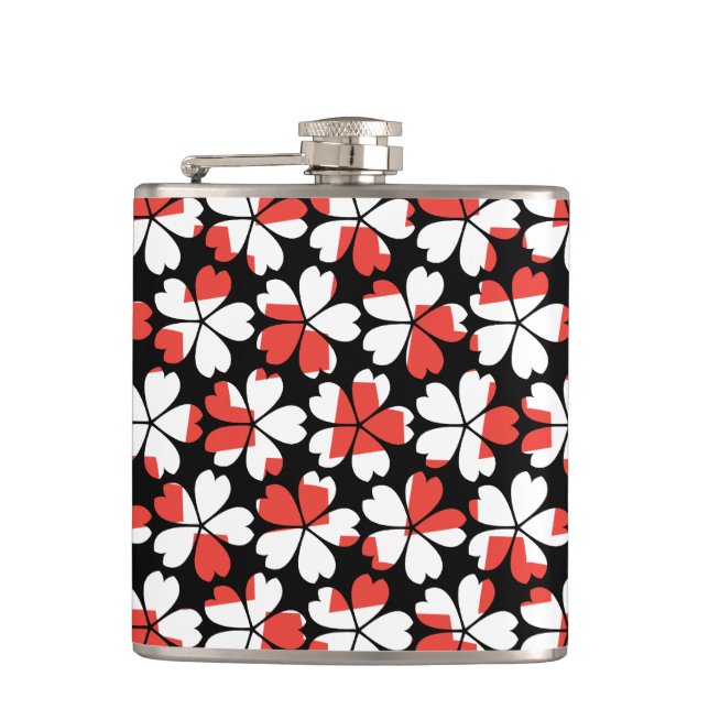 Cute red white flowers patterns hip flask (Front)