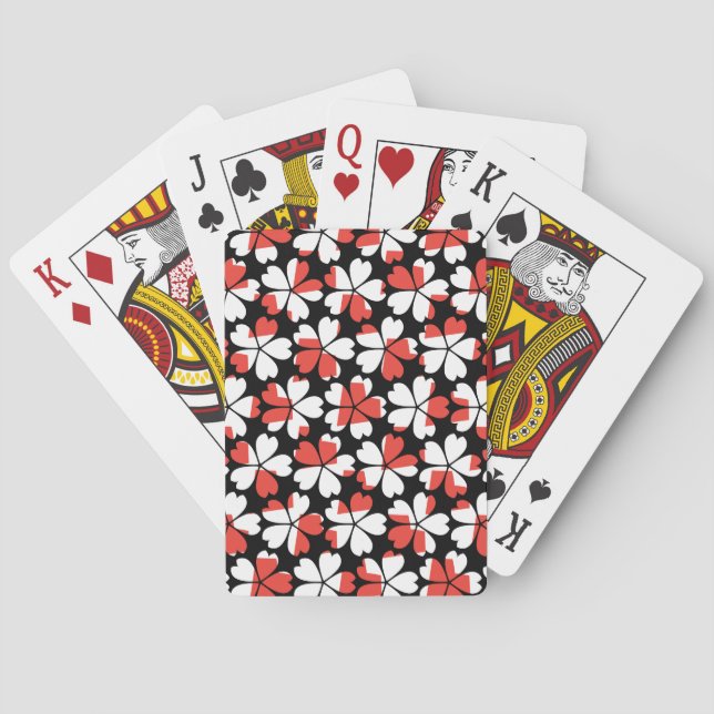 Cute red white flowers patterns playing cards (Back)