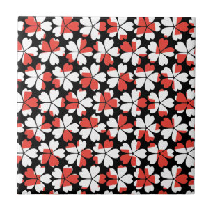Cute red white flowers patterns tile