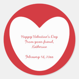 Cute red white heart Valentine's Day classroom Classic Round Sticker