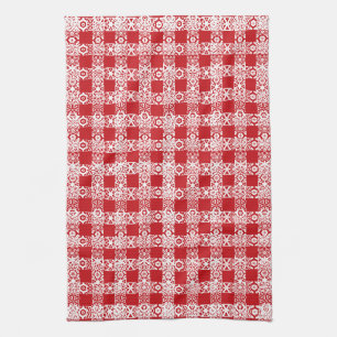 Cute red white lace grid vintage plaid pattern kitchen towel