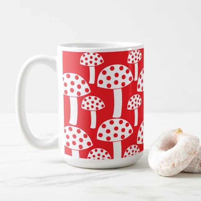 Cute Red White Mushroom Pattern Coffee Mug (With Donut)