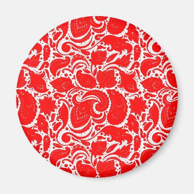 Cute red white paisley pattern magnet (Front)