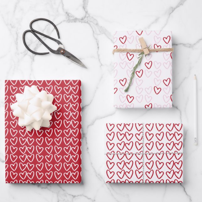 Cute Red White & Pink Hearts Valentine's Day Wrapping Paper Sheet (Front)