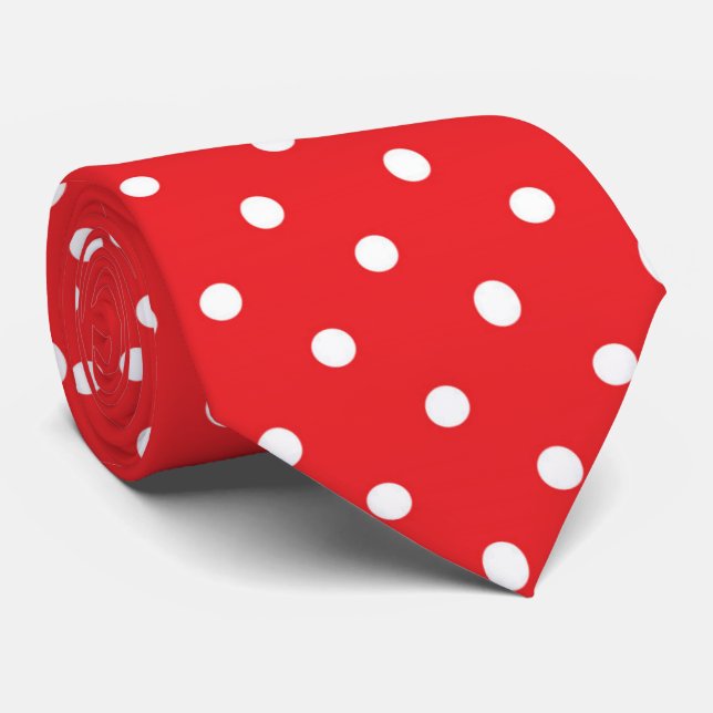 Cute red white polka dot pattern tie (Rolled)