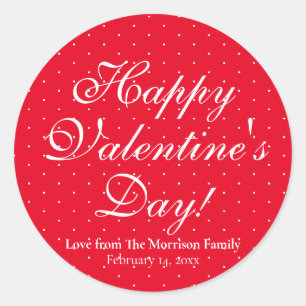 Cute red white polka dots custom Valentine's Day Classic Round Sticker