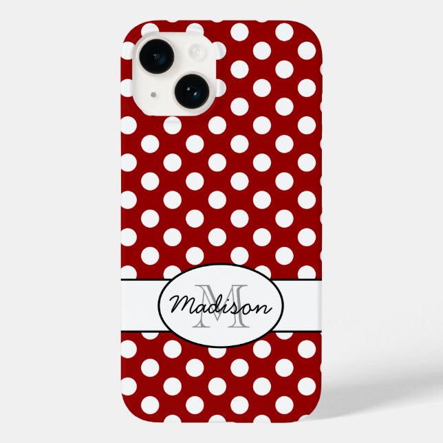 Cute Red White polka dots retro pattern Monogram Case-Mate iPhone Case (Back)