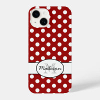 Cute Red White polka dots retro pattern Monogram