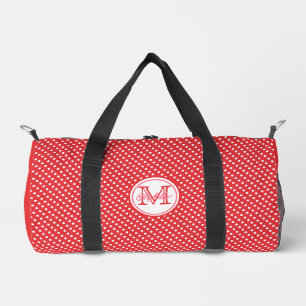 Cute Red & White Polkadot Pattern Monogrammed Duffle Bag