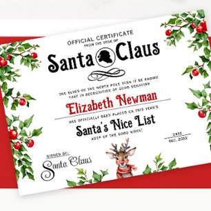 Cute Red White Santa Naughty Nice List Official Holiday Card