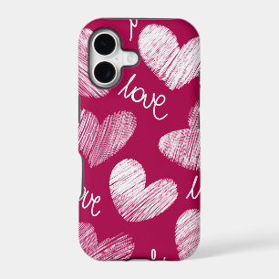 Cute Red White Scribbled Hearts with Love Script
