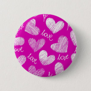 Cute Red White Scribbled Hearts with Love Script 2 Inch Round Button