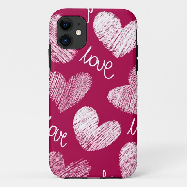 Cute Red White Scribbled Hearts with Love Script Case-Mate iPhone Case (Back)