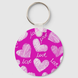 Cute Red White Scribbled Hearts with Love Script Keychain