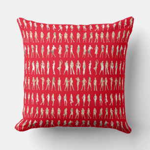 Cute red white silhouette fashion girls patterns throw pillow